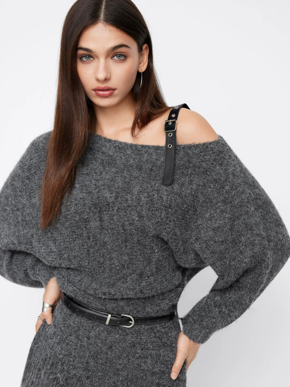 Zara Off Shoulder Knit Bodycon Mini Dress Heather Grey
